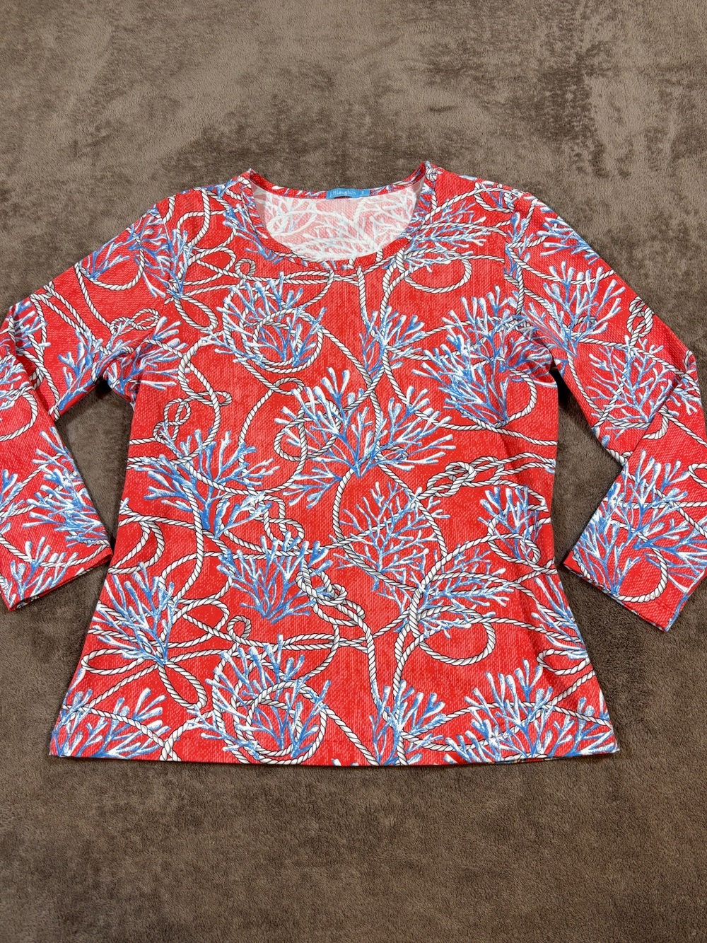 J McLaughlin Catalina Cloth Nautical Rope Coral Blue 3/4 Sleeve Womens Small